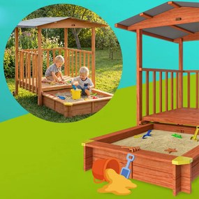 Детски пясъчник Merle с UV защита и покрита веранда за игра