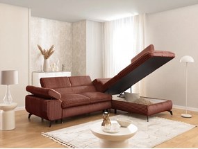 Теракотен ъглов диван от рипсено кадифе (десен ъгъл L форма) Marbeya – Ropez