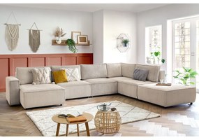 Кремав ъглов U-образен диван от велур, десен ъгъл Nihad modular - Bobochic Paris