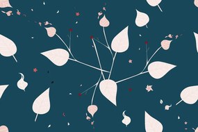 Тапет – Нежни листа в синьо изпълнение
