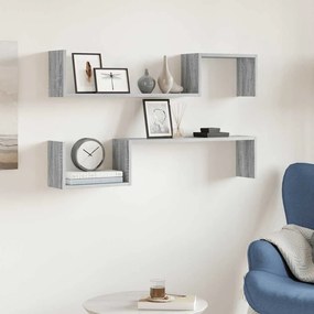 815934 vidaXL Стенни рафтове 2 бр сив сонома 100x15x20 см инженерно дърво