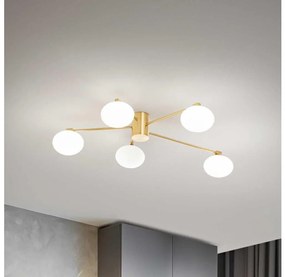 Ideal Lux - LED Полилей за повърхностен монтаж HERMES 5xG9/3W/230V Ø 90 см златист