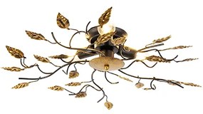 Винтидж таванна лампа черна със злато 50 см 3-светлина - Foglie