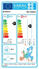 Колонен климатик Nippon NPC-24MCFL, 24000 BTU, 45 м2, А++/А+, R-32, Бял