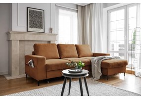 Оранжево-кафяв разтегателен ъглов диван от рипсено кадифе (десен ъгъл) Lofty Lilly – Miuform