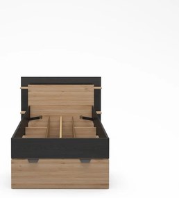 Черно-естествено единично легло 90x200 cm от декор от дъб с място за съхранение без ламелно дъно Albo – Marckeric
