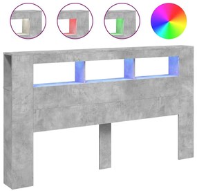 837361 vidaXL LED горна табла, бетонно сива,180x18,5x103,5см, инженерно дърво