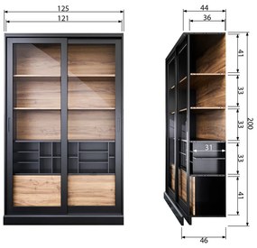 Витрина от масивен бор с плъзгащи се врати в черен и естествен цвят 125x200 cm James – WOOOD
