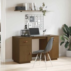 3107847 vidaXL Бюро с шкафове, mеденокафяв, 135x50x75 см, борово дърво масив