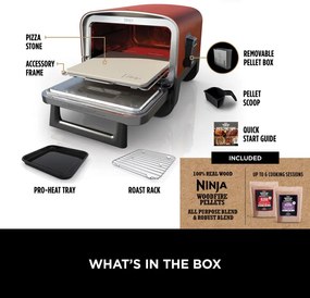 Електрическа фурна Ninja Woodfire OO101EU, 2400W, 8 програми, Таймер, LED дисплей, Автоматично изключване, Червен/Черен