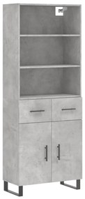 3200541 vidaXL Висок шкаф, бетонно сив, 69,5x34x180 см, инженерно дърво