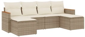 3258621 vidaXL Градински диван с възглавници, 6 части, бежов полиратан