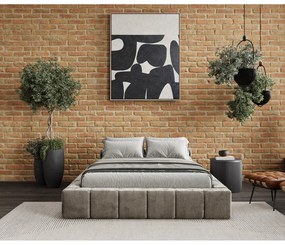 Бежово тапицирано двойно легло с място за съхранение с включена подматрачна рамка 160x200 cm Aruba L – Maison de Rêve