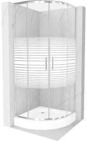 Mexen Rio полукръгла душ кабина 80 x 80 cm, бели ленти, хром + корито Rio, бял - 863-080-080-01-20-4710