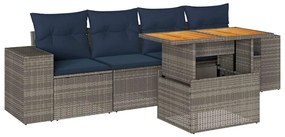 3327323 vidaXL Градински комплект с възглавници, 5 части, сив полиратан