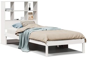 3321574 vidaXL Легло с рафтове за книги, без матрак, бял, 90x190 см, бор масив