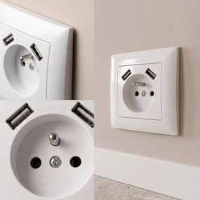 Единичен контакт със заземяване + 2x USB-A OSTE JNH003-G White
