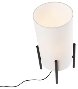 Модерна настолна лампа черна с ленена бяла абажура - Rich