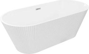 Mexen Yara свободностояща вана рифелована 170 x 75 cm, бяла, преливен хром - 52861707500-01