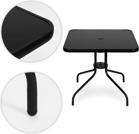 Квадратна градинска маса 80 см с отвор за чадър - черна