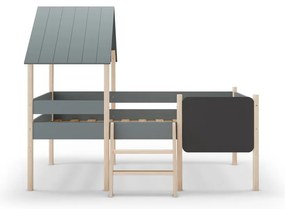 Къща/повдигнато детско легло сиво-зелено 90x190 cm от масивен бор с включена подматрачна рамка Mint – Marckeric