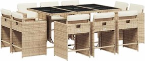 3211210 vidaXL Градински комплект с възглавници, 11 части, бежов полиратан