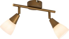 Класически таванен прожектор златен с матово стъкло 2-светлина - Madi