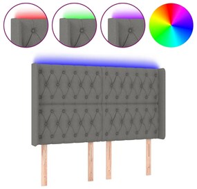 3124391 vidaXL LED горна табла за легло, тъмносива, 163x16x118/128 см, плат
