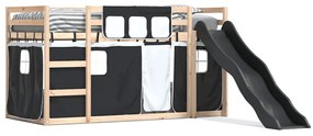 3284107 vidaXL Двуетажно легло с пързалка и завеси, бяло и черно, 90x200 см