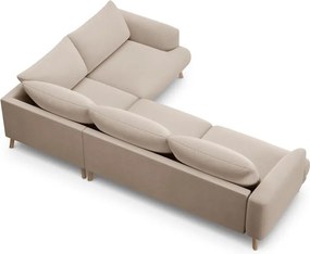 Бежов кадифен ъглов диван (десен ъгъл/L форма) Naomi – Micadoni