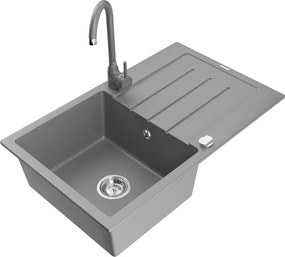 Mexen Bruno гранитна мивка с 1 камера и отцедник и кухненски смесител Telma, сив - 6513-71-670200-71