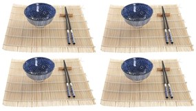 Комплект Суши DKD Home Decor Черен Син Бамбук Каменинов Ориенталски (16 Части)