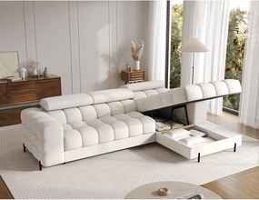 Кремав разтегателен ъглов диван с място за съхранение от букле (десен ъгъл) Felro – ELTAP