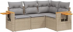 3259175 vidaXL Градински диван с възглавници, 4 части, бежов полиратан
