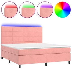 3136136 vidaXL Боксспринг легло с матрак и LED, розово, 160x200 см, кадифе