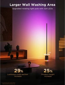 Подова Smart LED лампа Govee Floor Lamp Pro RGBICWW H6079, 170 см, 48W, 2100 lm, 6500K, Wi-Fi, Bluetooth, Govee Home, Черен