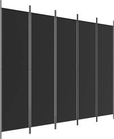 350189 vidaXL Параван за стая, 5 панела, черен, 250x200 см, текстил