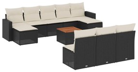 3256658 vidaXL Градински комплект диван с възглавници 11 части черен полиратан