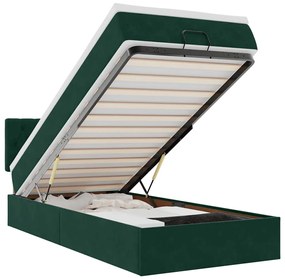 3312671 vidaXL Османска легло с матраки LED, тъмнозелено, 90x200 см, кадифе
