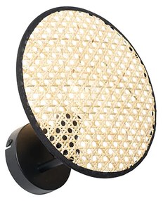 Ръстична стенна лампа черна с ратан 25 см - Kata