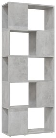 809093 vidaXL Библиотека, бетонно сива, 60x24x155 см, инженерно дърво