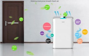 Пречиствател с овлажнител на въздух 2в1 Oberon 488, Wi-Fi, 85W, За до 60 м2, 488 м3/ч, 8 скорости, Йонизация, Дистанционно, Тъчскрийн, Бял/черен