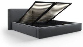 Тъмносиво тапицирано двойно легло с място за съхранение и решетка 180x200 см Arendal – Cosmopolitan Design