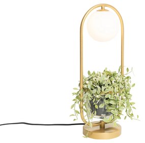 Арт Деко настолна лампа златиста с бяло стъкло - Isabella