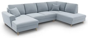 Светлосин кадифен разтегателен ъглов диван с място за съхранение (десен ъгъл/U форма) Kyoto – Cosmopolitan Design
