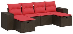 3325730 vidaXL Градински комплект с възглавници, 6 части, кафяв, полиратан