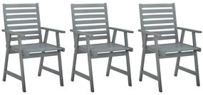 312416 vidaXL Градински трапезни столове, 3 бр, сиви, акациево дърво масив