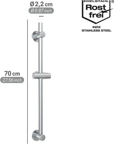 Душ релса без пробиване от неръждаема стомана в блестящо сребрист цвят с подвижен държач 70 cm – Wenko