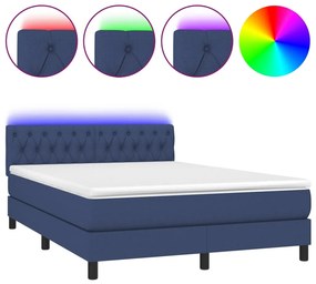 3133395 vidaXL Боксспринг легло с матрак и LED, синьо, 140x190 см, плат
