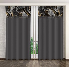 Обикновена тъмносива завеса с принт на сиви и златни листа Ширина: 160 см | Дължина: 250 см